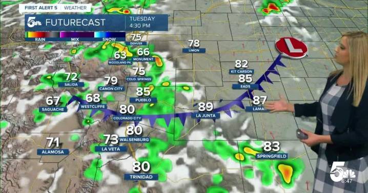 A cold front arrives on Tuesday, bringing thunderstorms, then cooler temperatures
