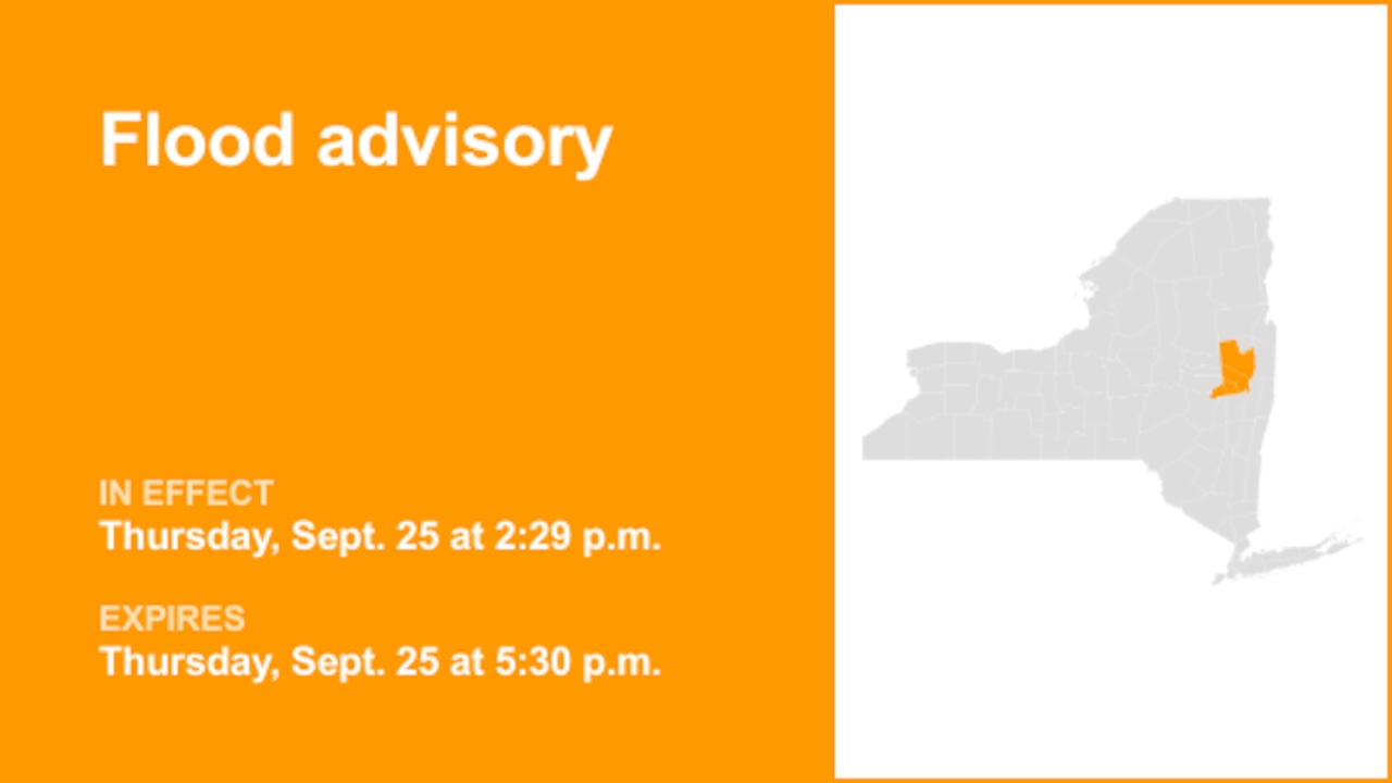 NY weather: Flood advisory active for Saratoga and Schenectady counties until early Thursday evening