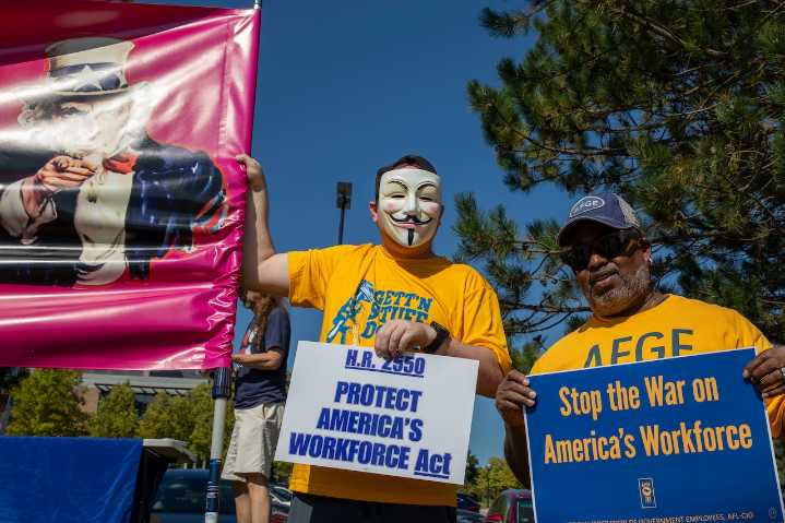 Veterans’ advocates rally for federal workers as Trump has stripped union rights