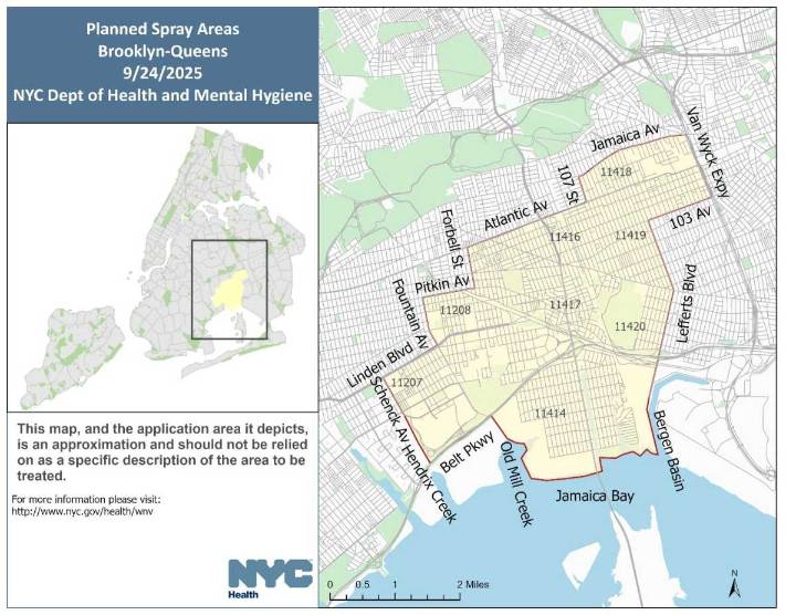 Health Department to spray pesticides for West Nile Virus in parts of southern Queens