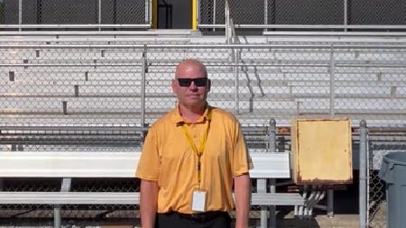 Cuyahoga Falls AD Kenny Johnson talks at Clifford Stadium