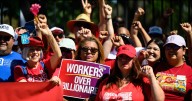 At Labor Day rallies, speakers decry Trump