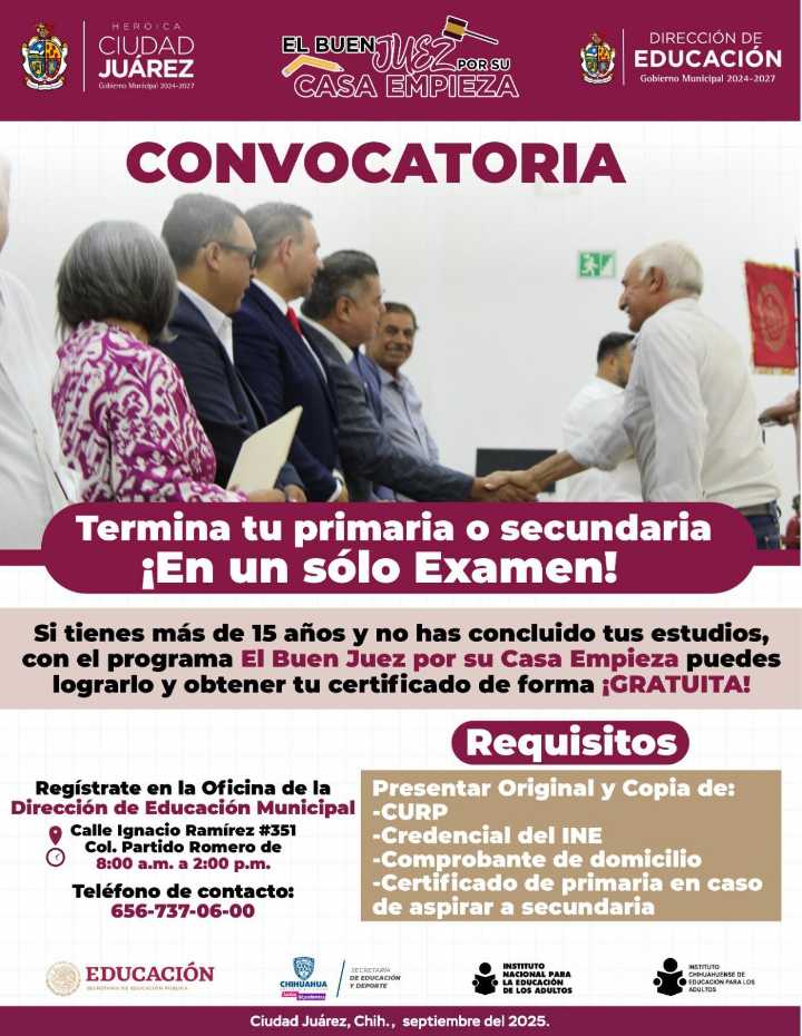 Convoca Municipio al programa “El buen juez por su casa empieza” para concluir primaria o secundaria