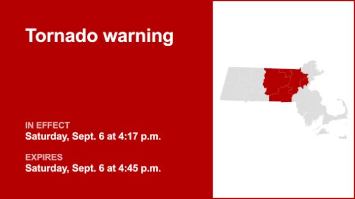 Update: Quarter-sized hail possible – tornado warning issued for Middlesex and Worcester counties Saturday