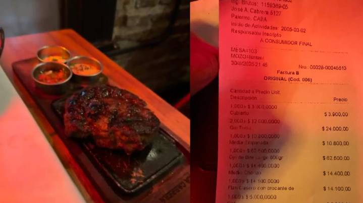 Fue a La Cabrera, pidió ojo de bife, gin tonic y flan: mostró el ticket final