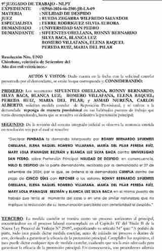 Juzgado de Trabajo ordena reponer a trabajadores despedidos por Ulloa Siccha