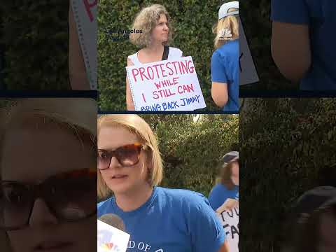Demonstrators voice their support for Jimmy Kimmel on Hollywood Blvd. and outside Disney Studios