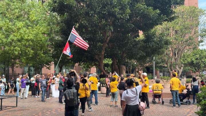 Unions, advocates and elected officials rally against ICE in downtown San Diego