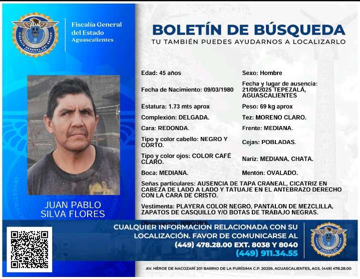 Fiscalía de Aguascalientes emite boletín de búsqueda del ex policía municipal “levantado” en Tepezalá