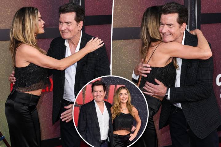 Exes Denise Richards, Charlie Sheen hug it out in first red carpet appearance in 20 years