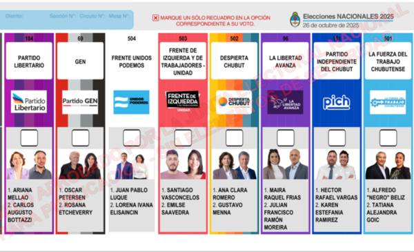 Así quedó la Boleta Única de Papel aprobada en Chubut para las legislativas