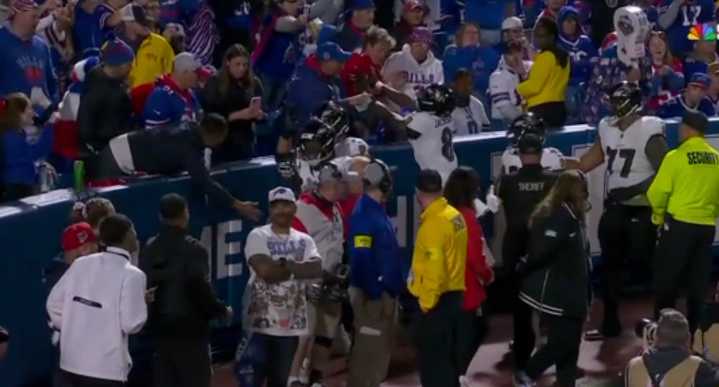 WATCH: Ravens Star Shoves Bills Fan in Shocking Sunday Night Football Moment