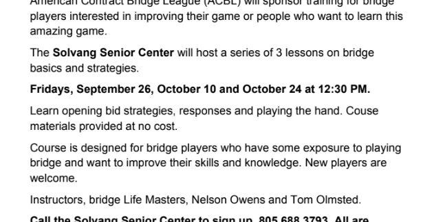 Solvang Senior Center hosting bridge lessons