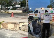 Taxista cae en zanja y deja un conductor herido en Cancún