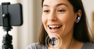 These earbuds include a tiny wired microphone you can hold