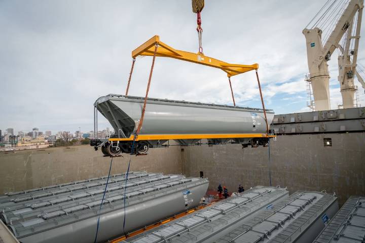 Inédito movimiento en el puerto de Buenos Aires por la llegada de vagones graneros chinos