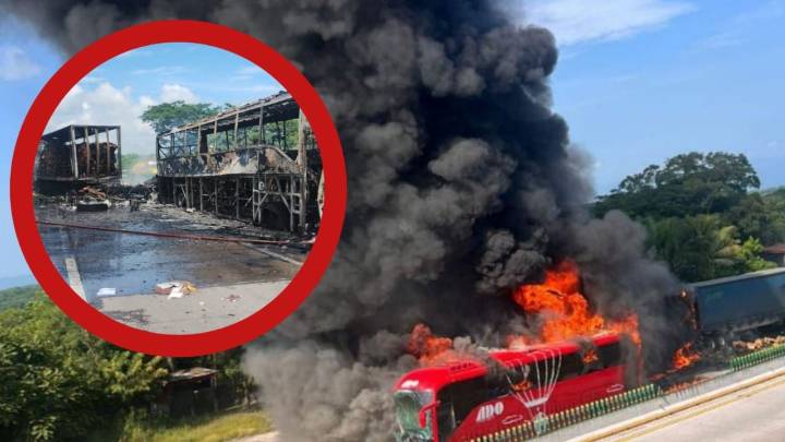 Autobús del ADO y tráiler se incendian tras chocar brutalmente en autopista; hay 1 muerto