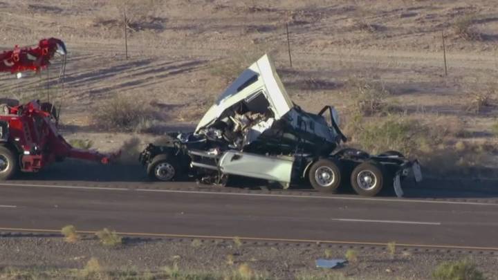 1 dead, 2 hurt in semi-trucks crash on I