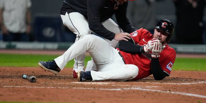 Guardians’ David Fry sustains broken nose and facial fractures after being hit in face by pitch