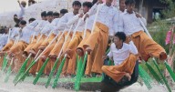 Photos show boat races during Buddhist religious celebrations in Myanmar
