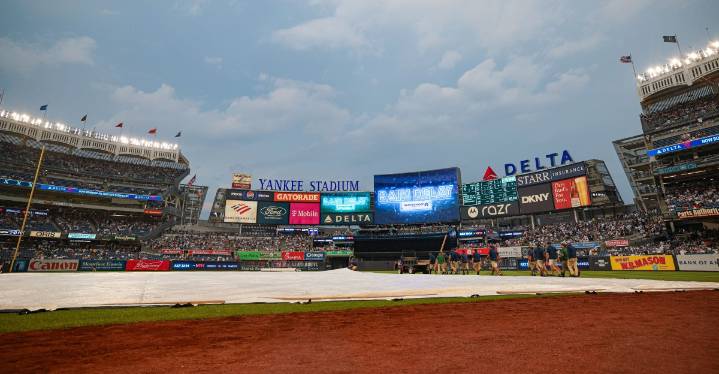 Yankees, Blue Jays in rain delay on Saturday afternoon