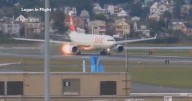 Video shows flames shoot out of Swiss Air Lines plane engine at Logan Airport in Boston