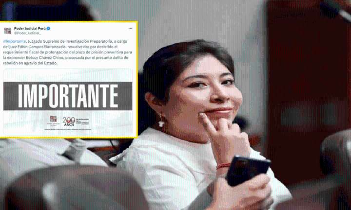 Betssy Chávez permanecerá en libertad, tras desistimiento de la Fiscalía en extender su prisión preventiva