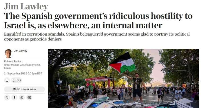 'The Telegraph' retrata a Sánchez por su «ridícula hostilidad» hacia Israel: «Es un asunto interno»