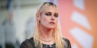 Kristen Stewart Wears Pearl-Studded Semi-Sheer Black Top and Miniskirt in France