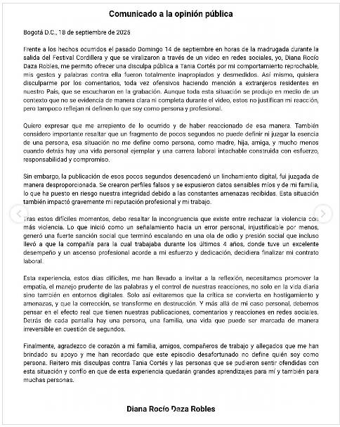 Agresora del Festival Cordillera rompe el silencio y ofrece disculpas