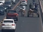 Milagroso choque en Tucumán: iban tres en una moto, chocaron un carro tirado por un caballo, cayeron abajo de un auto y se salvaron