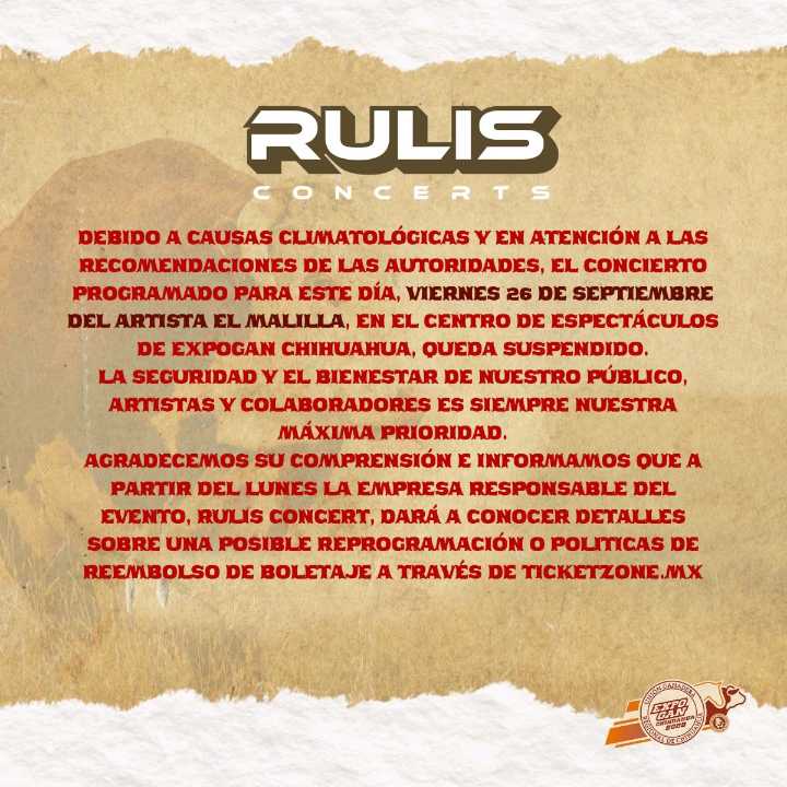 Por lluvia en la Capital cancelan concierto de El Malilla