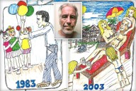 Sick Epstein drawing shows perv handing out balloons to little girls, then getting sex massage