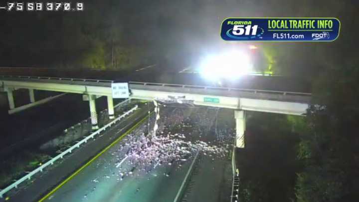 I-75 southbound lanes closed in Marion County after dump truck hits overpass: FHP