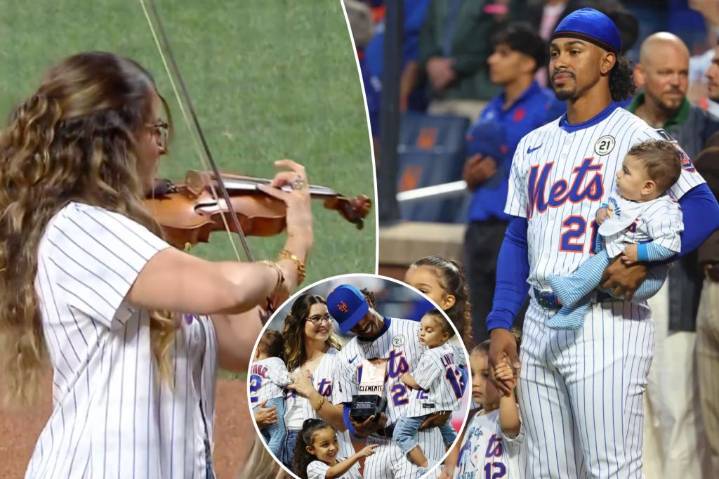 Mets' Francisco Lindor's wife performs national anthem on violin