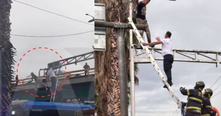 VIDEO: Momentos de tensión generó un hombre que amenazó con lanzarse desde semáforo en Azcapotzalco