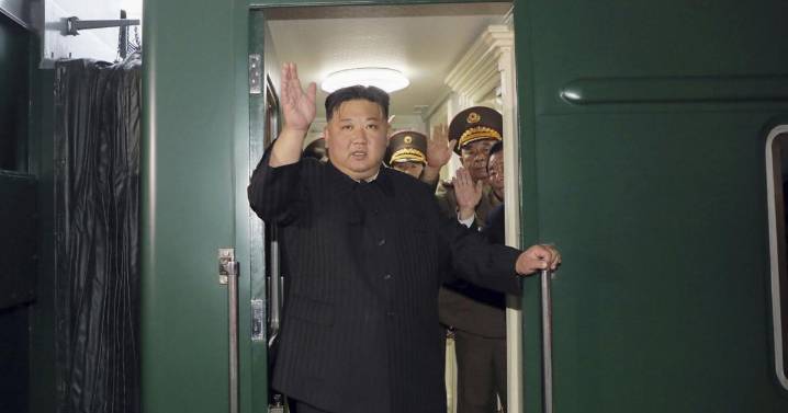 Kim Jong Un rides his trademark green train to China. He also has a plane, limos and white horses