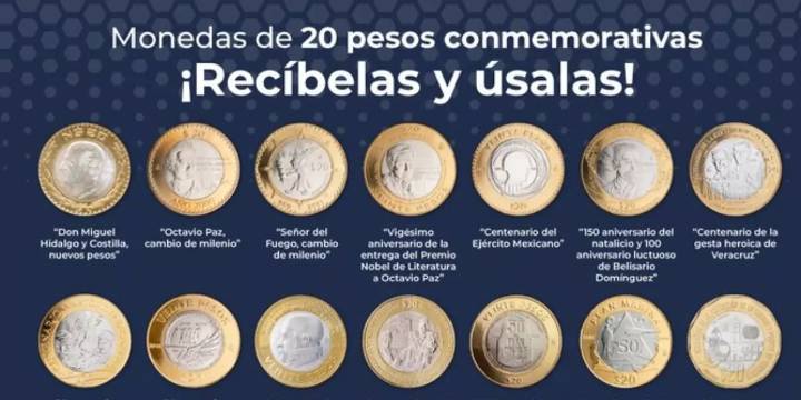 Monedas de 20 pesos conmemorativas: Banxico invita a recibirlas y usarlas