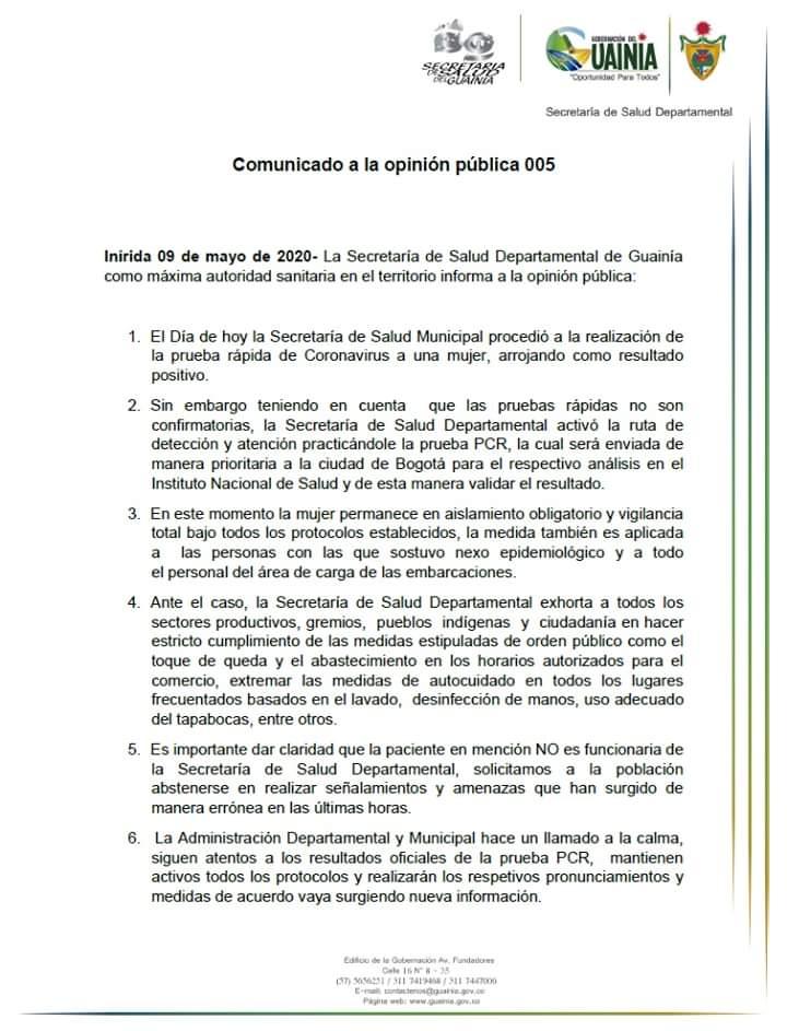Prueba rápida a mujer tripulante de embarcación dio positivo para Covid