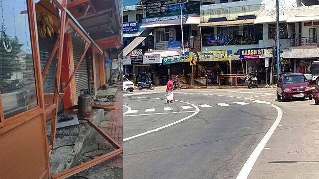 Another road accident in Alimukku junction: Biju's chips shop destroyed for eighth time