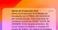 La Generalitat Valenciana envía una alerta masiva a los móviles ante el grave riesgo por las lluvias para este lunes