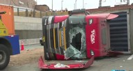 Cercado de Lima: camión con aceite vegetal se volcó en la Línea Amarilla y generó congestión vehicular 
