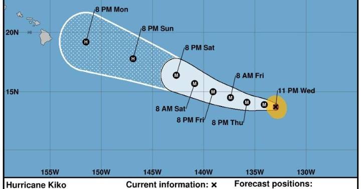 Maps show Hurricane Kiko's path and forecast as it moves west toward Hawaii