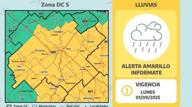 Rige un alerta amarilla para este lunes