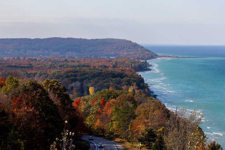 This hidden gem is a fall leaf peeping must-see with spectacular Lake Michigan views