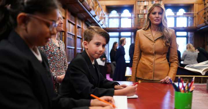 Melania Trump's Leather Louis Vuitton Skirt Suit Is Monochrome Magic