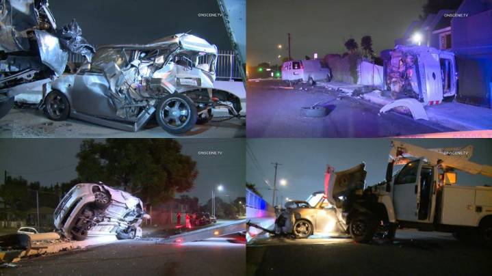 Truck slams into 6 parked cars with sleepers inside, driver falls into Whittier canal