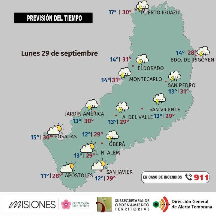 Semana inestable en Misiones: calor, lluvias y posibles tormentas