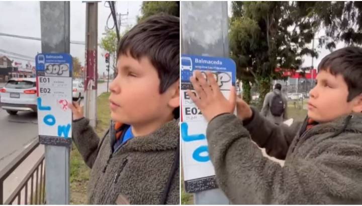 Niño ciego de La Serena no puede leer paraderos en braille por grafitis: "Respeten"