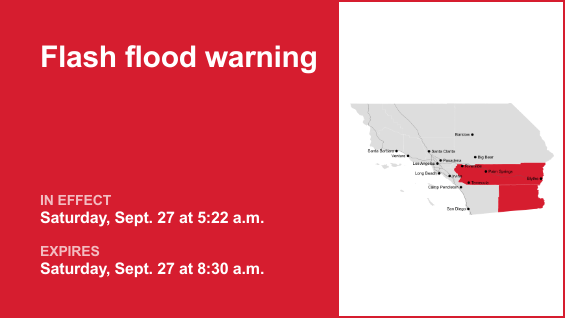 Flash flood warning active for Riverside and Imperial counties until Saturday morning